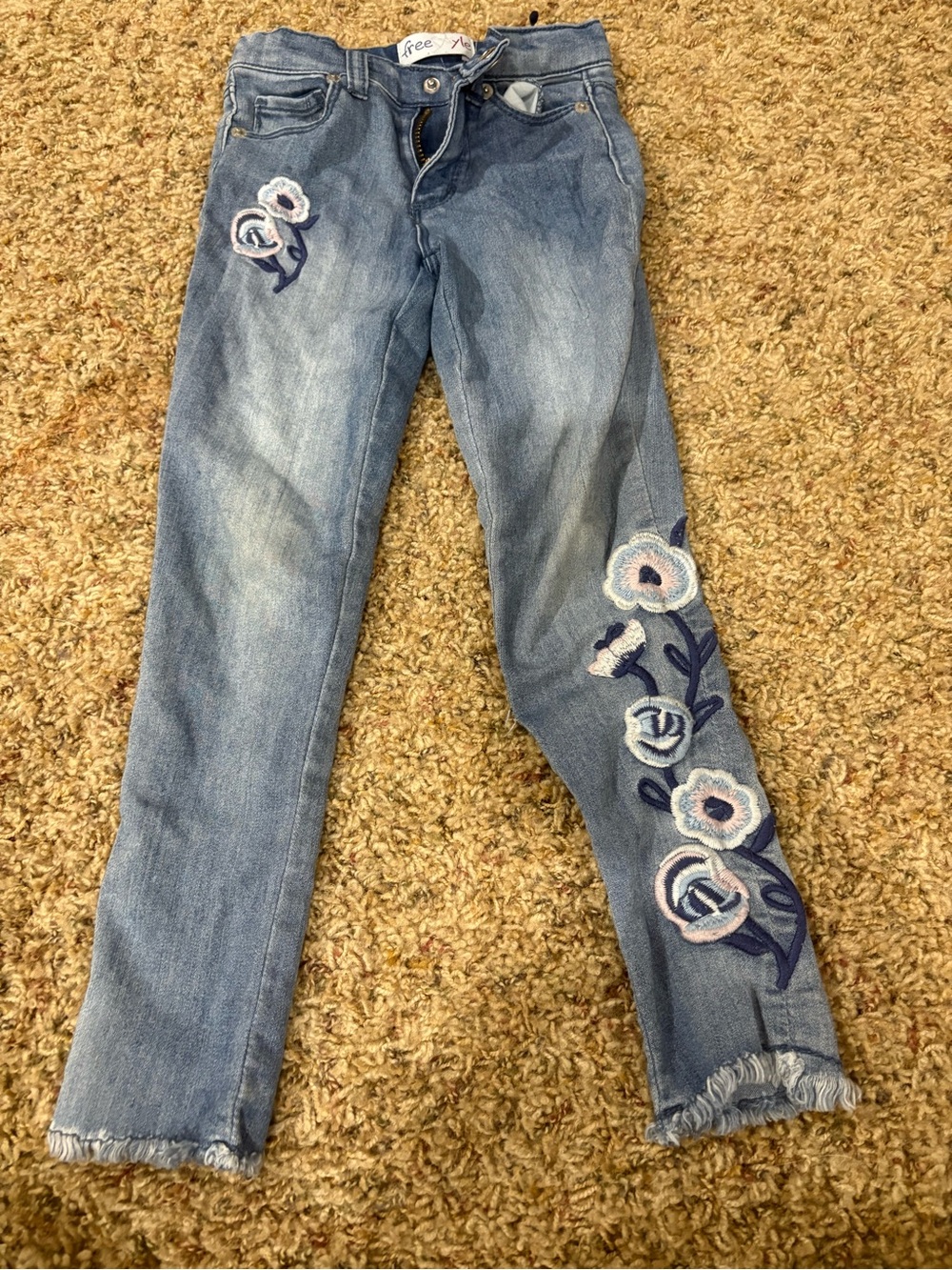 Freestyle Blue Denim Girls' Jeans with Floral Embroidery